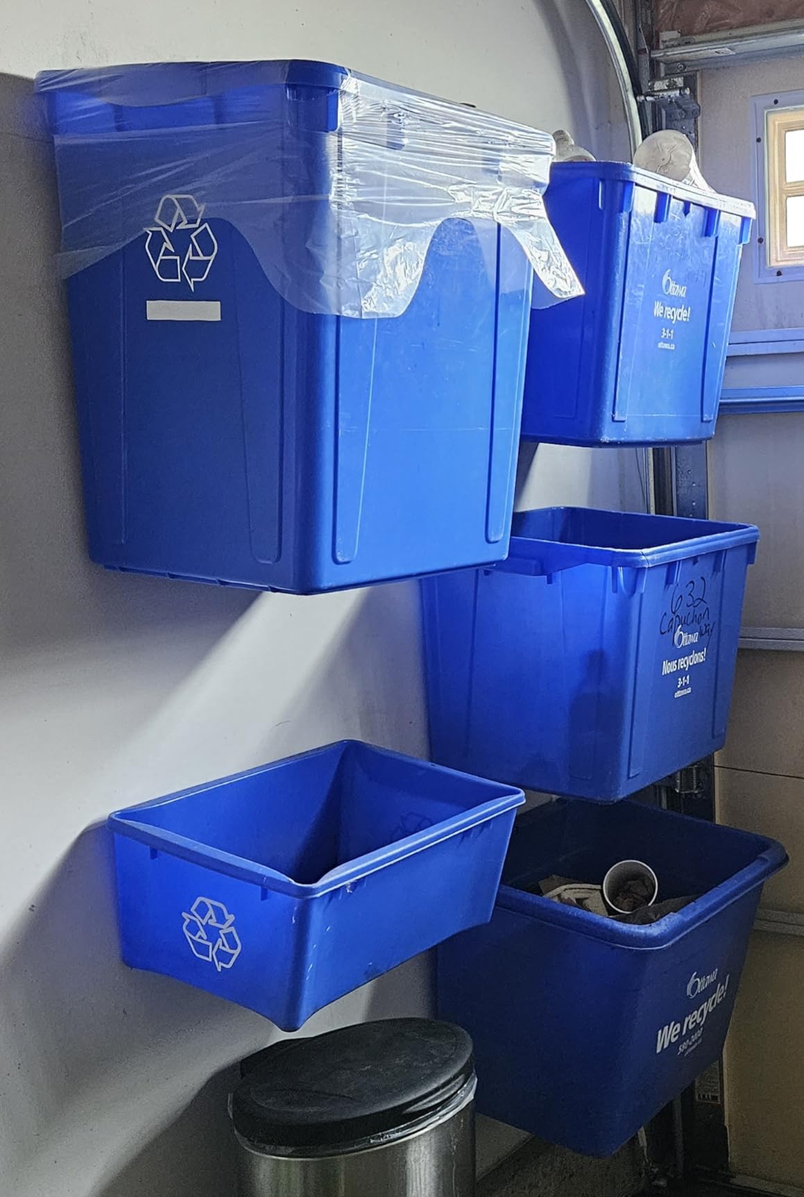 Recycle Bin Wall Mount (2 Pack), Garage Organizer, Blue Bin Hanger